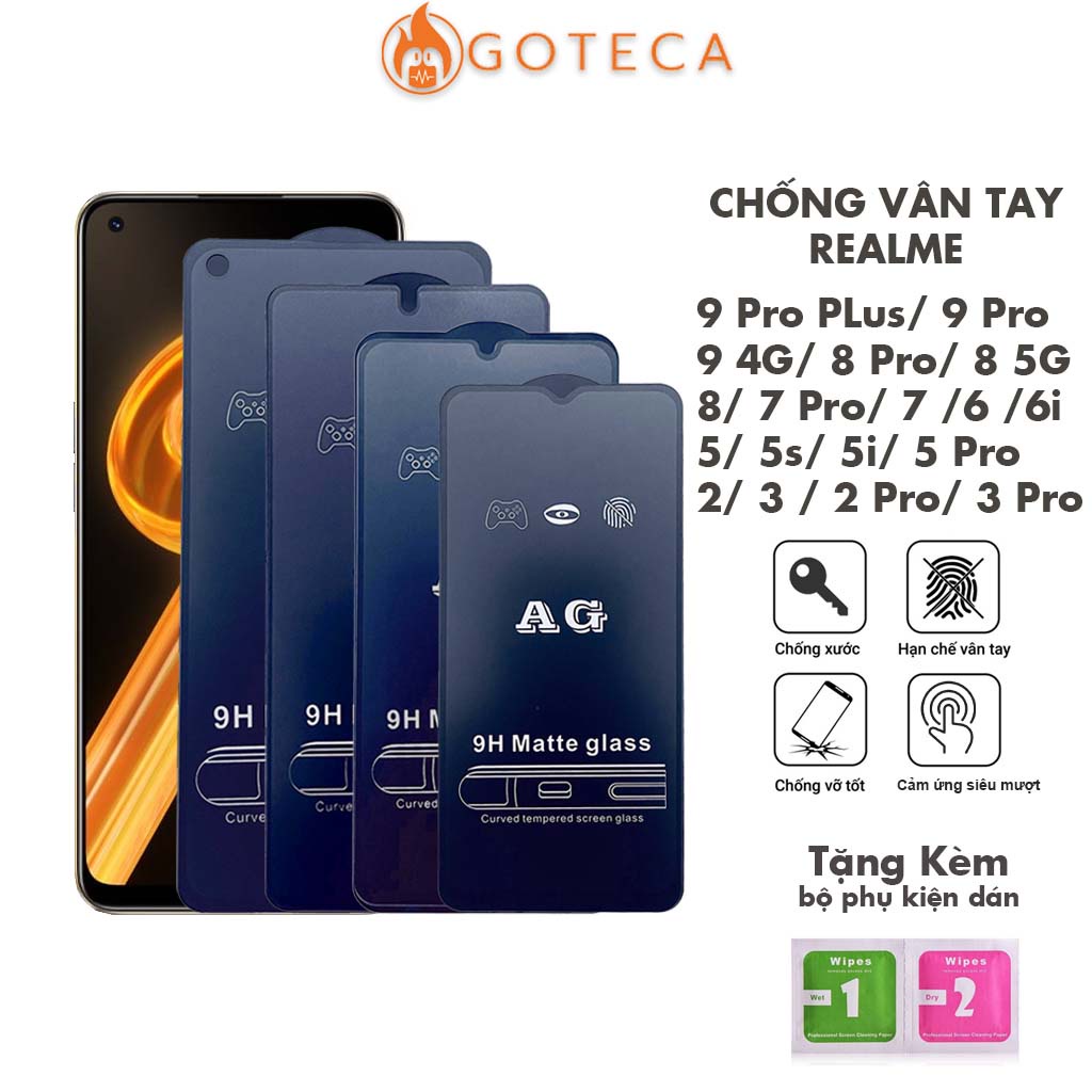 Kính cường lực Chống vân tay Realme 9 9i 9Pro 8 Pro 8 7Pro 7i 6 6i 5 5s 5 Pro 3 Pro -Cảm ứng siêu mươt, [AG]