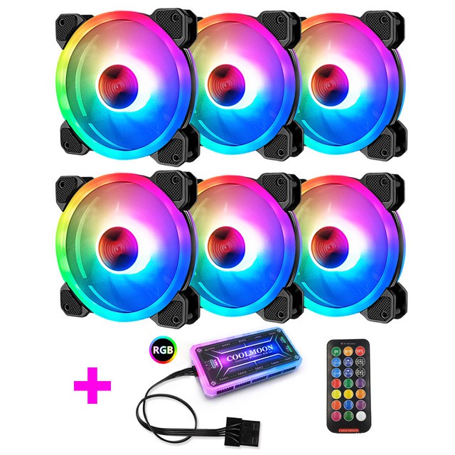 Bộ 2, 3, 4, 5, 6, 7, 8 Quạt Tản Nhiệt, Fan Case Coolmoon V4 Led RGB - Kèm Bộ Hub + Remote Coolmoon - Tùy Chọn