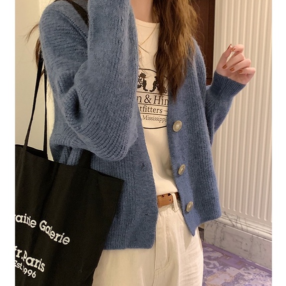 Áo khoác cardigan PEPPERMINT 45976 dệt kim tay dài cổ chữ V