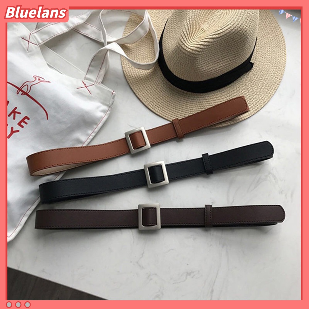 Fashion Women Faux Leather Thin No Hole Decorative Buckle Belt Jeans Waistband
