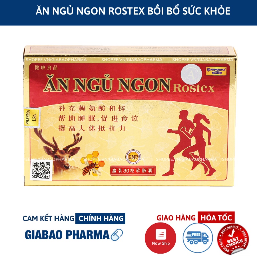 Viên Ăn Ngủ Ngon Rostex bổ sung omega 3, lysin, kẽm zinc giảm mất ngủ, ăn ngon, ngủ ngon, tăng cường sức khỏe- Chai 60 v