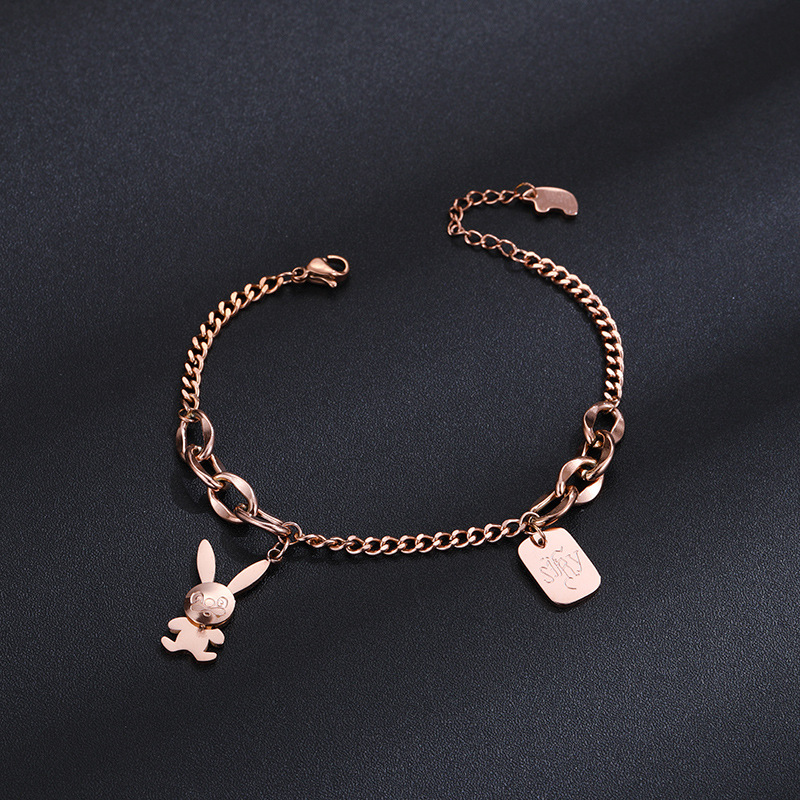 Vòng đeo tay bằng thép titan mạ vàng 18K hình thỏ dễ thương phong cách Nhật Bản cho nữ
