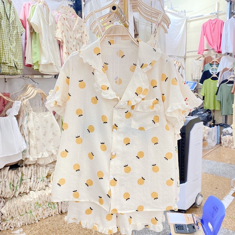 PIJAMA ĐŨI NỮ  - Bộ Cộc Quần Đùi Chất Đũi Mềm Đồ ngủ xinh phong cách Hàn Quốc