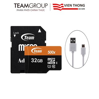 Mua Thẻ nhớ microSDHC Team 32GB 500x upto 80MB/s class 10 U1 kèm Adapter (Cam) + Cáp sạc micro USB Romoss CB05 dài 1m