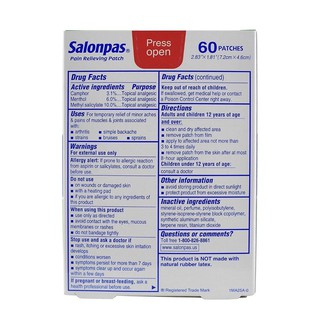 (Hàng Mỹ) Miếng dán salonpas 1 hộp gồm 60 miếng