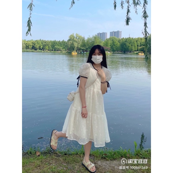 Đầm - Váy babydoll trắng viền đen nàng thơ DREPARI