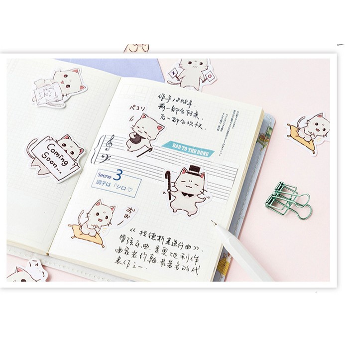 Hộp 45 miếng sticker mẫu mèo trắng đáng yêu