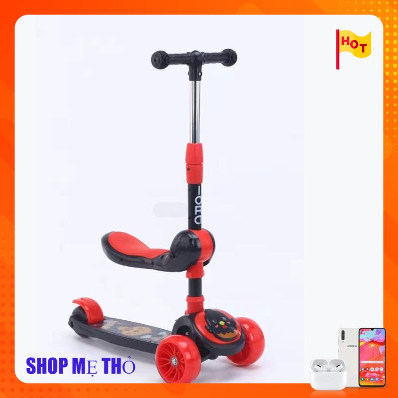 -[Quà Cho Bé] Xe Scooter, Xe Trượt Cho Bé Bánh Có Đèn Có Nhạc 3 in 1 Chịu Lực 90KG