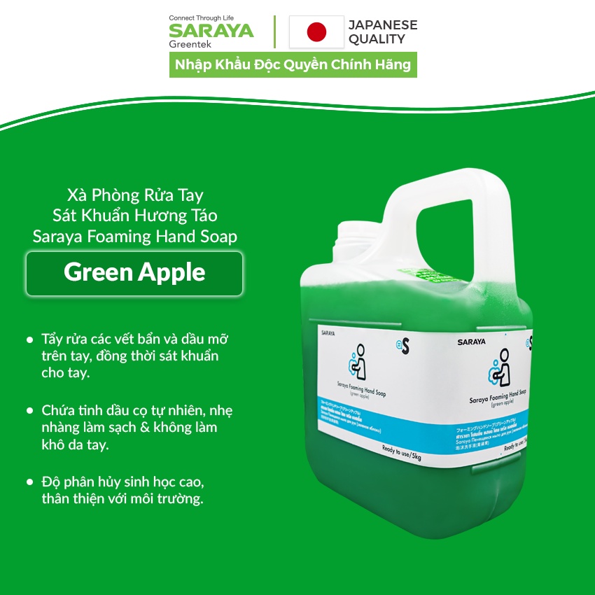 Xà Phòng Rửa Tay Sát Khuẩn Saraya Foaming Hand Soap , Hương Táo - Can 5Kg