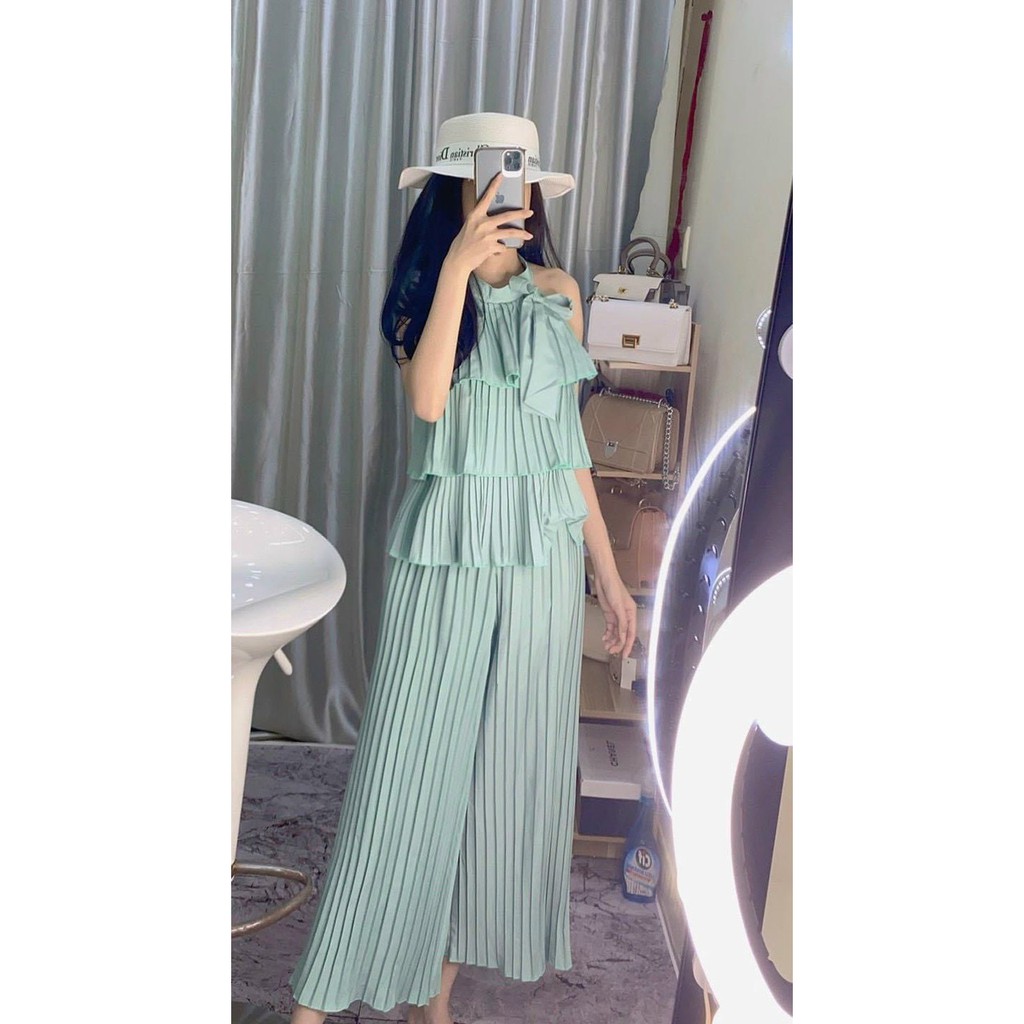 Set yếm tầng dập li nơ cổ siêu dễ thương NA