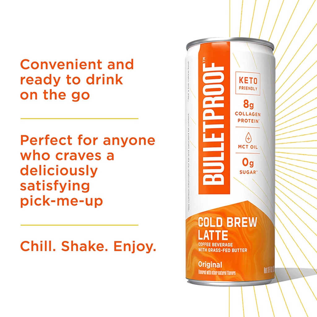 CAFE COLD BREW LATTE - VỊ ORIGINAL Bulletproof Plus Collagen Protein - MCT Oil - Keto - KHÔNG ĐƯỜNG, 237ml