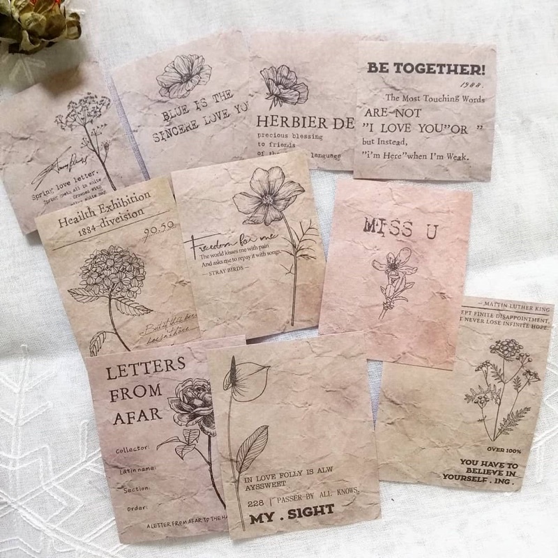 Set 10 tấm giấy nền hoạ tiết hoa cổ điển kèm quote dùng trang trí bullet journal - ginandtonic