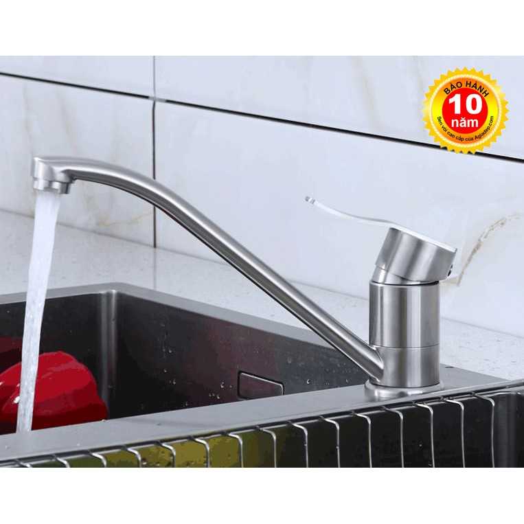 Vòi bếp nóng lạnh (cổ thấp vươn dài) SUS304 - Cao cấp ITALIA (Kèm đôi dây cấp nước)
