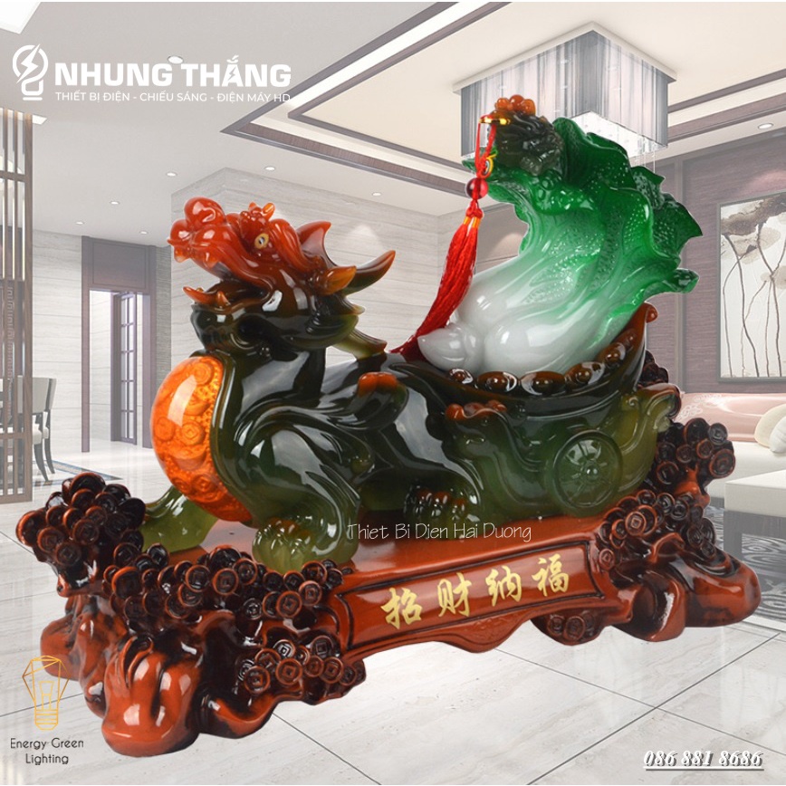 Tượng Phong Thủy Decor Tỳ Hưu Kéo Bắp Cải PT-35 - Chiêu Tài Hút Lộc - Size Nhỏ Dài 40cm - Bảo Hành 1 Năm