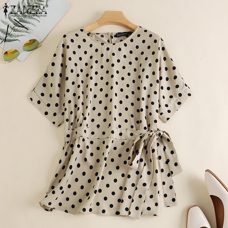 Zanzea Áo Peplum Cổ Tròn Họa Tiết Chấm Bi Thời Trang Cho Nữ