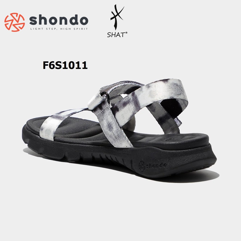 Giày sandal Shondo nam nữ đi học F6 đế bằng loang khói đen F6S1011