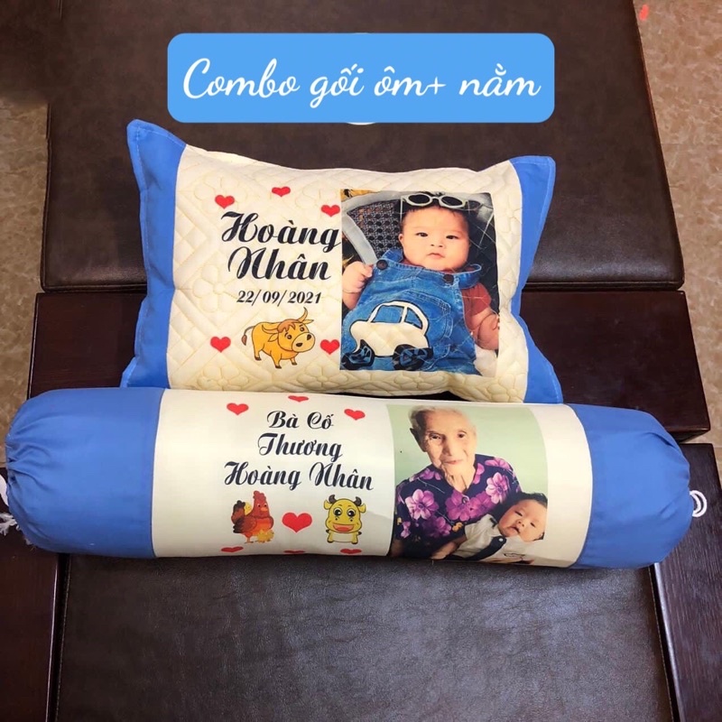 HOT-Combo gối ôm và gối nằm cho bé in hình ảnh theo yêu cầu chất lượng êm mềm mát