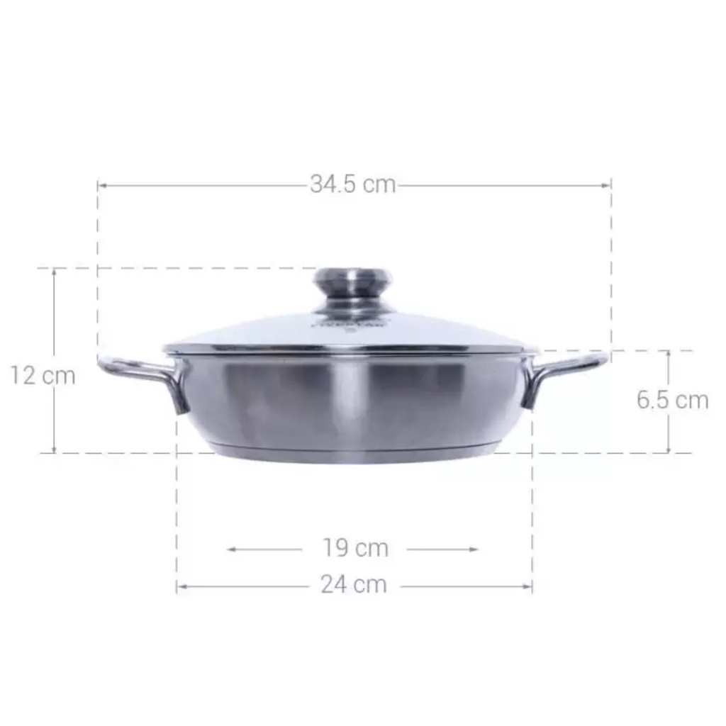 Nồi lẩu inox cao cấp bếp từ 3 đáy Fivestar Standard  24 cm,nắp kính.tặng 2 vá canh inox