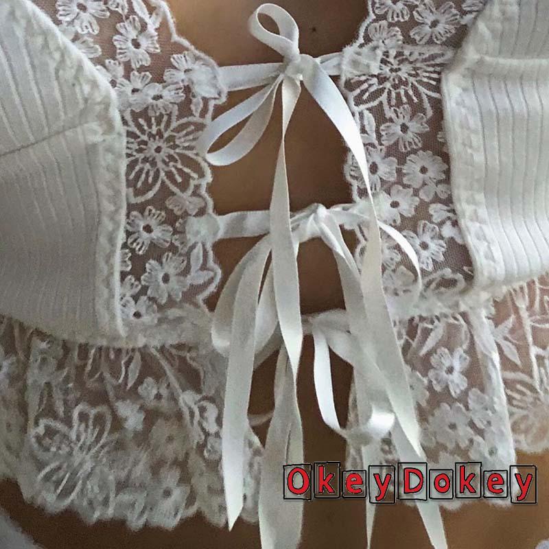 OKDK-Women’s Fashion Camisole Sexy Lace Stitching V-neck Bandage Exposed Navel Top