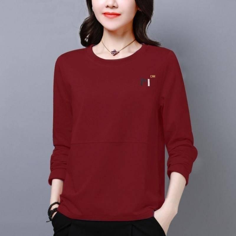 Áo thun tay dài thêu họa tiết thời trang cho phụ nữ trung niên