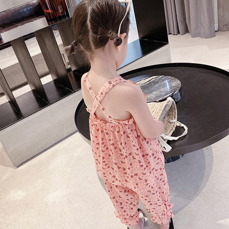 Bộ Áo Hai Dây Họa Tiết Hoa + Quần Dài Phong Cách Hàn Quốc Cho Bé Gái