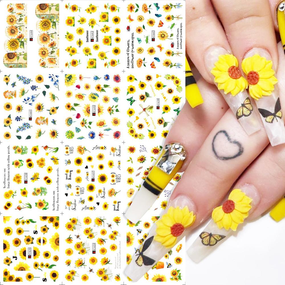 Miếng Dán Móng Tay Hình Hoa Hướng Dương Mùa Xuân