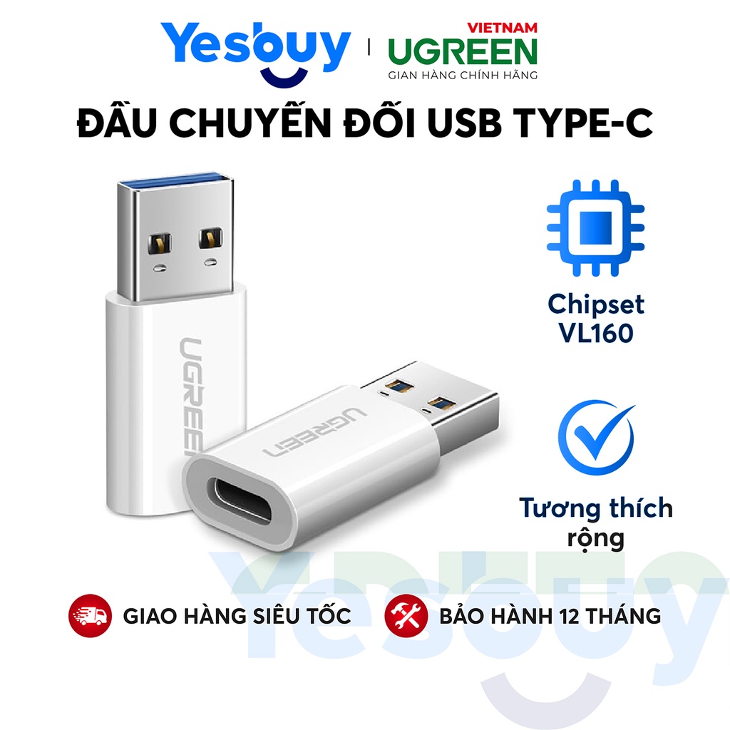 Đầu chuyển đổi USB-C sang USB 3.0, dùng cho PC, laptop, macbook, điện thoại... UGREEN US204, US276