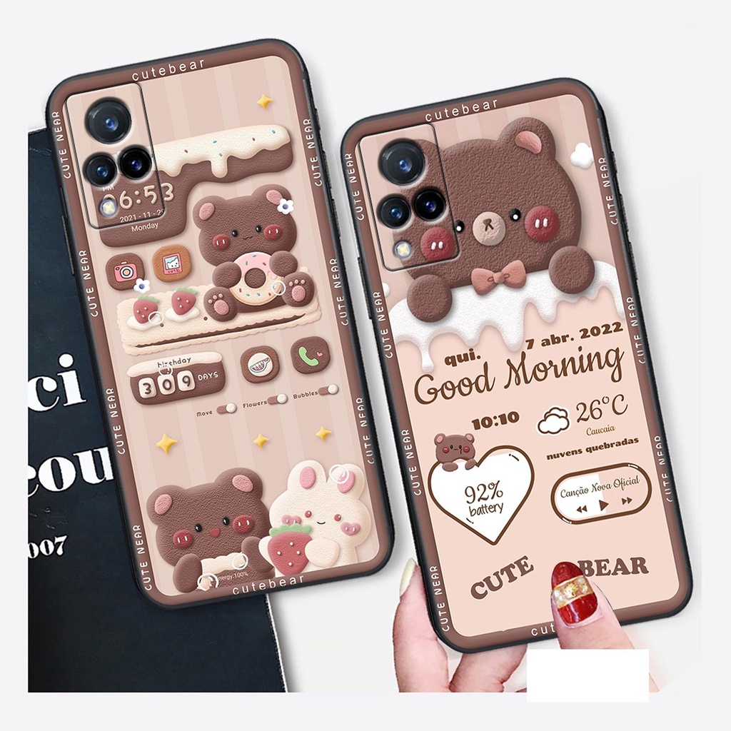 Ốp lưng Vivo V21 5G in hình Gấu nâu - hồng, Gấu Be@rick  cực CUTE, DỄ THƯƠNG