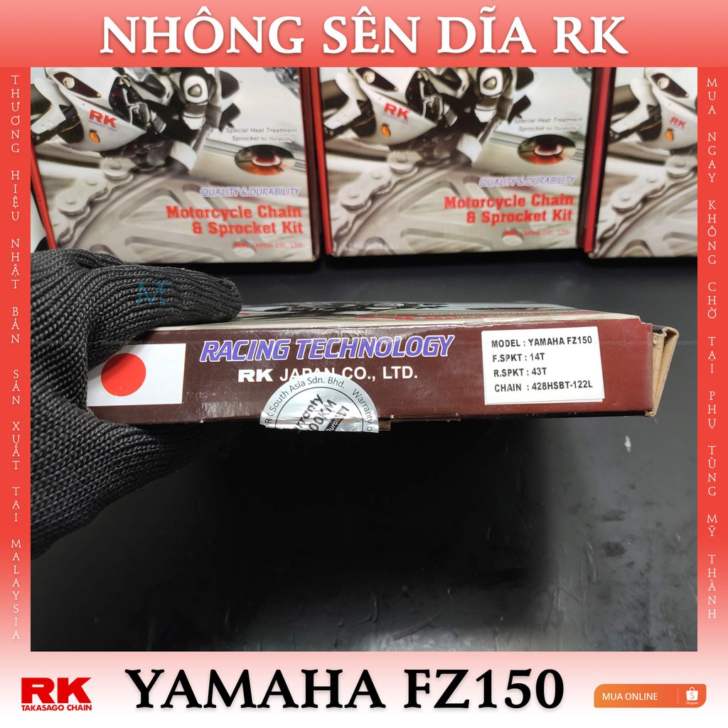 Nhông sên dĩa RK xe  Yamaha Fz150 thương hiệu Nhật Bản