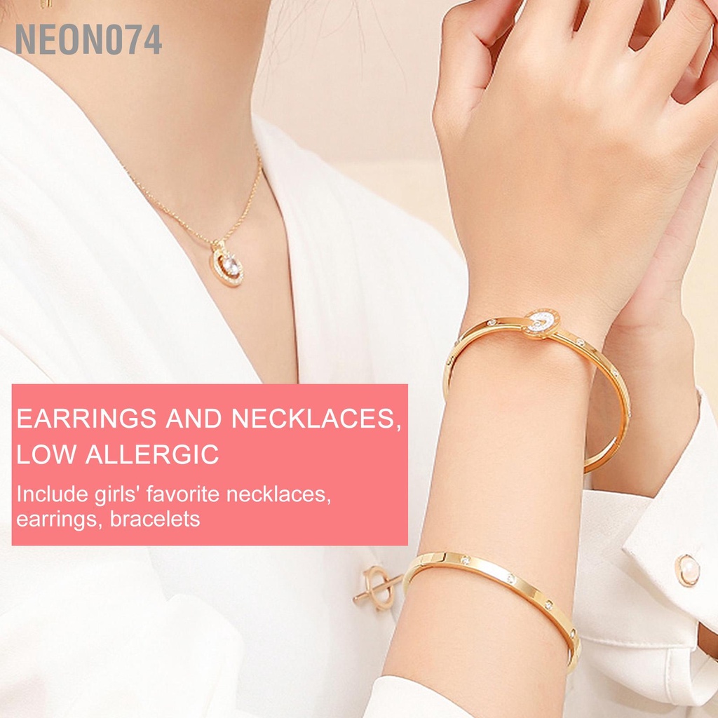 Neon074 Phụ nữ Nữ Bộ đồ trang sức Vòng cổ Bông tai đeo tay cho tiệc cưới Sinh nhật