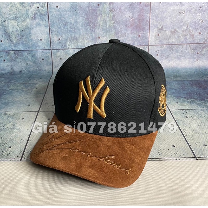 mũ kết lưỡi trai - nón kaki vá da lộn N.Y chữ kí đậm chất thể thao thời trang hàn quốc