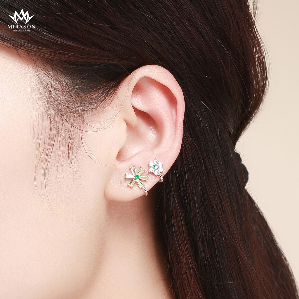 Khuyên Tai Bạc Nữ MIRASON Hình Hoa Nạm Đá MBT032 - Hoa Tai Nữ Bạc 925 Cao Cấp