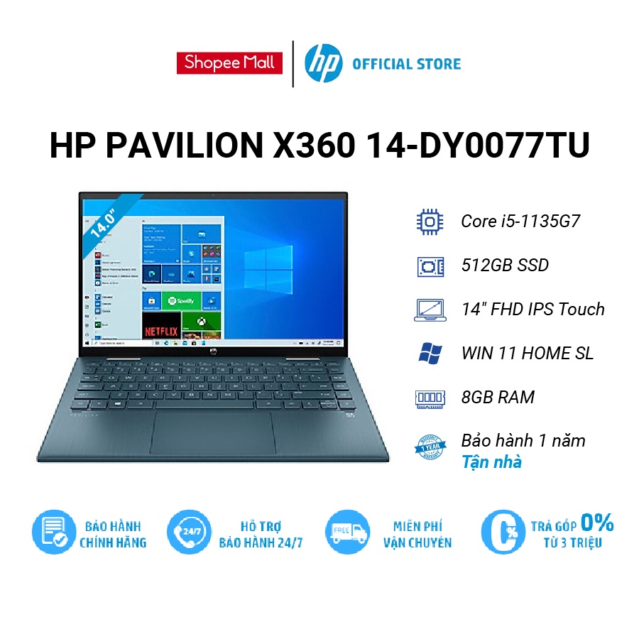 Laptop HP Pavilion x360 14-dy0077TU 46L95PA i5-1135G7 | 8GB | 512GB SSD |Win11 | 14FHD