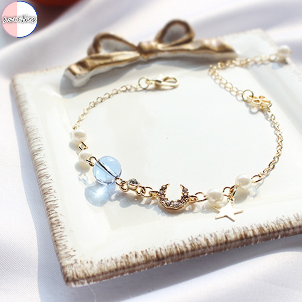 Vòng tay mặt hình trăng sao xâu hạt phong cách Hàn Quốc xinh xắn