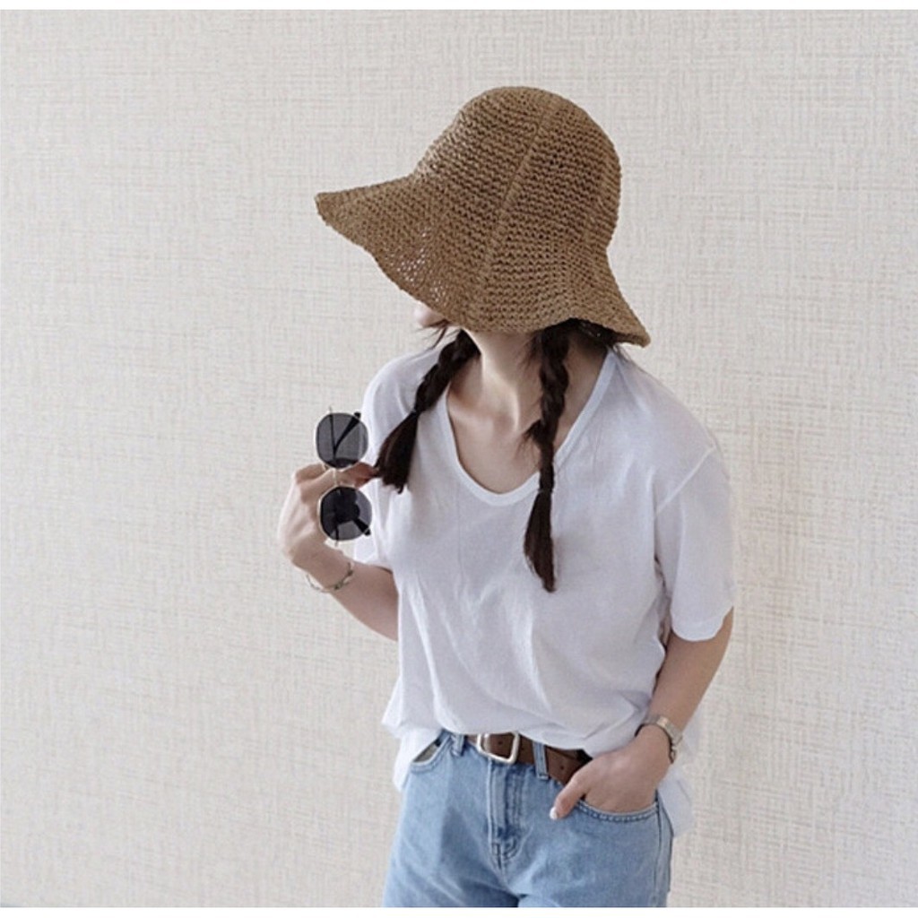 Mũ cói trơn Vintage siêu hot