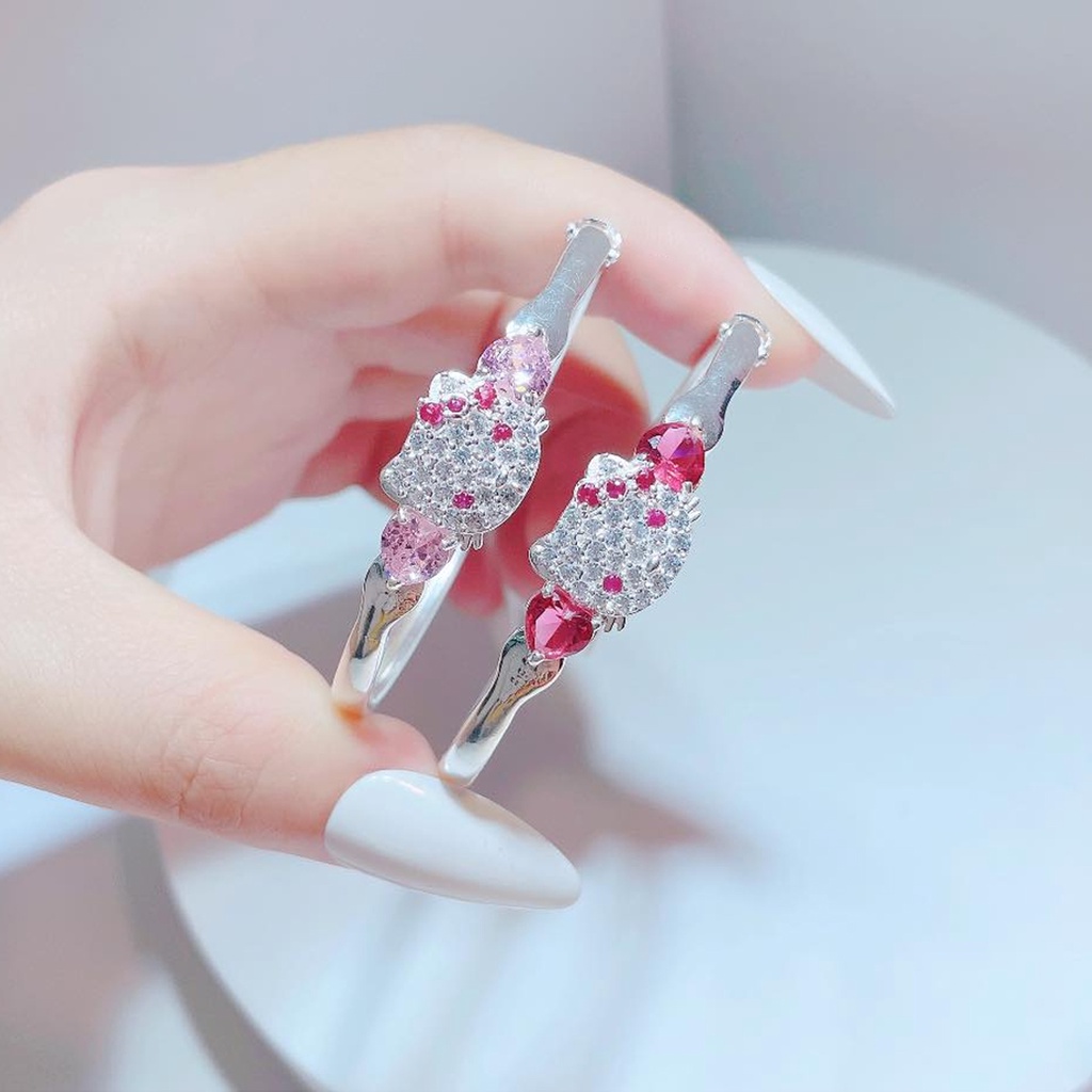 Vòng tay bạc ta cho bé gái hình mèo Hello Kitty - Vòng bạc đẹp có thể đeo tay, chân trẻ em từ 3 tuổi trở lên