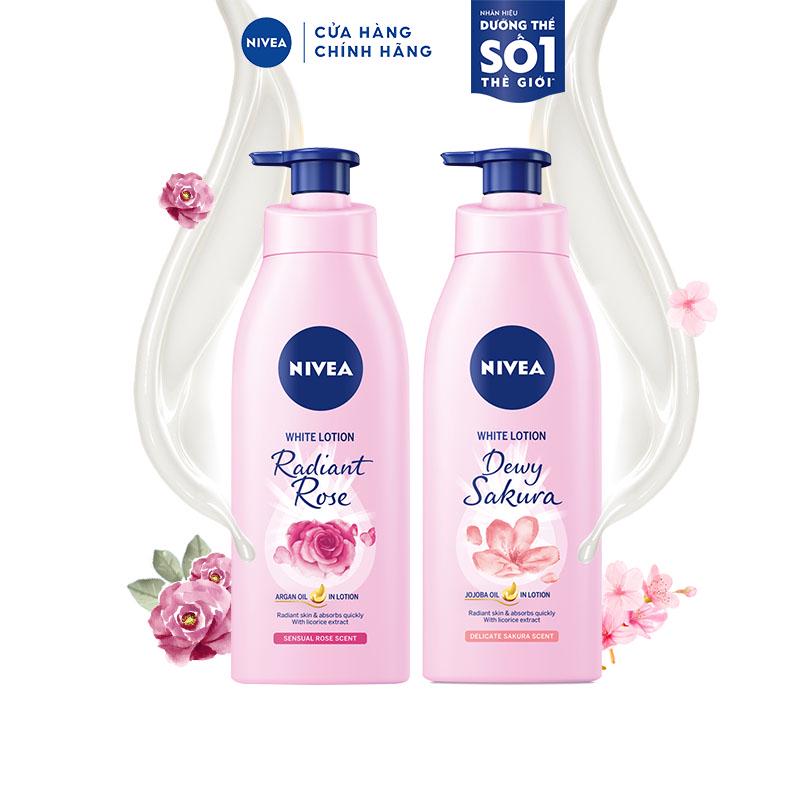 Bộ đôi Sữa dưỡng thể dưỡng trắng NIVEA hương hoa Hồng &amp; Sakura (350ml/chai)
