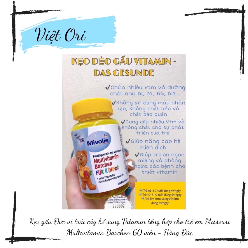 Kẹo gấu vị trái cây bổ sung Vitamin tổng hợp cho trẻ em Mivolis Mutilvitamin Barchen 60 viên Đức