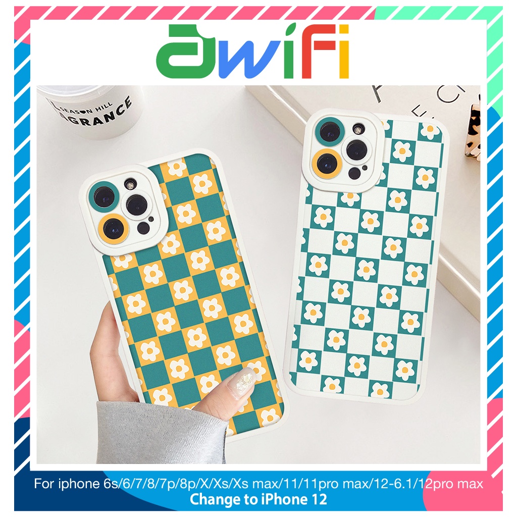 Ốp lưng iphone cạnh vuông lỗ camera hoa caro 6s/6splus/7/7plus/8/8plus/x/xs/11/12/13/pro/max/plus/promax-Sale Sốc T2-2