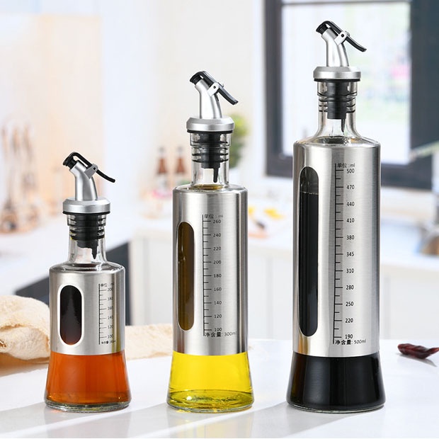 Chai đựng dầu ăn nước mắm, Bình rót dầu ăn nước mắm thủy tinh bọc inox cao cấp