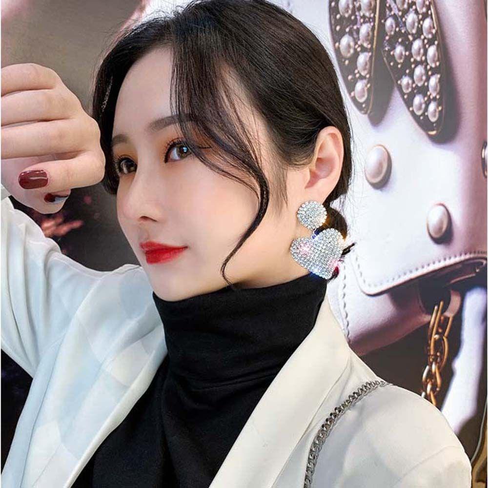 AROMA Bông Tai Hình Trái Tim Đính Đá Lấp Lánh Thời Trang Sang Trọng Cho Nữ