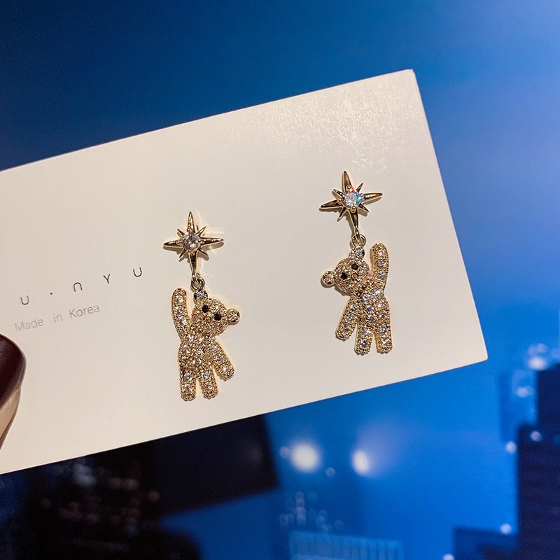 Bông Tai Hình Ngôi Sao / Gấu Đính Đá Lấp Lánh Kiểu Hàn Quốc Dễ Thương Cho Nữ