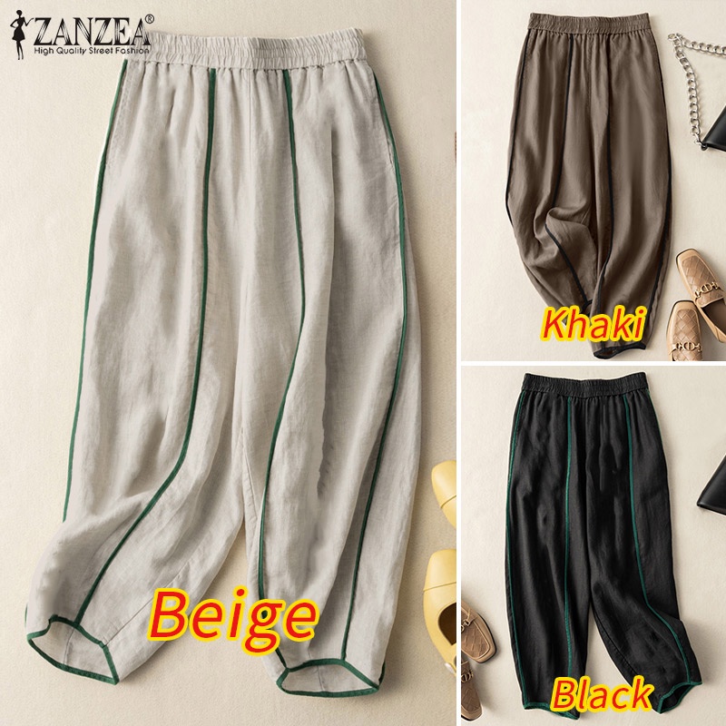 Quần dài ZANZEA lưng thun ống rộng có túi thời trang dành cho nữ