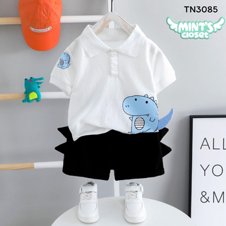Áo polo khủng long xanh phối quần đen cho bé trai size từ 1 2 3 4 tuổi MINTSCLOSET Mint's Closet - TN3085 - s1152