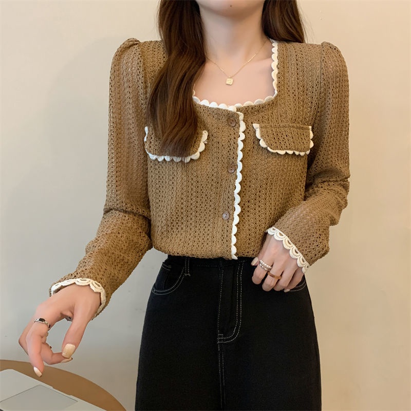 Áo Ren Cổ Vuông Tay Dài Phong Cách Hàn Quốc