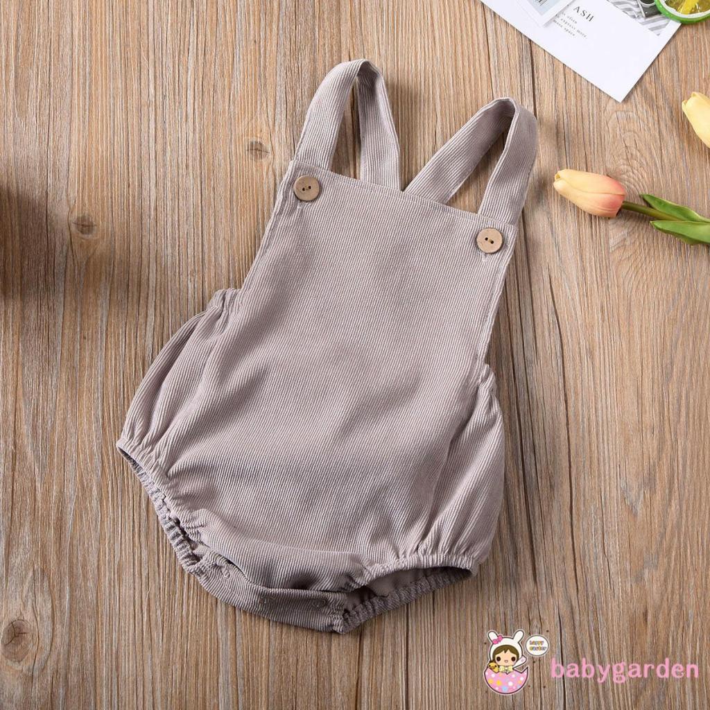 Bộ áo liền quần vải nhung màu trơn không tay thời trang mùa hè cho bé từ 0-24 tháng tuổi