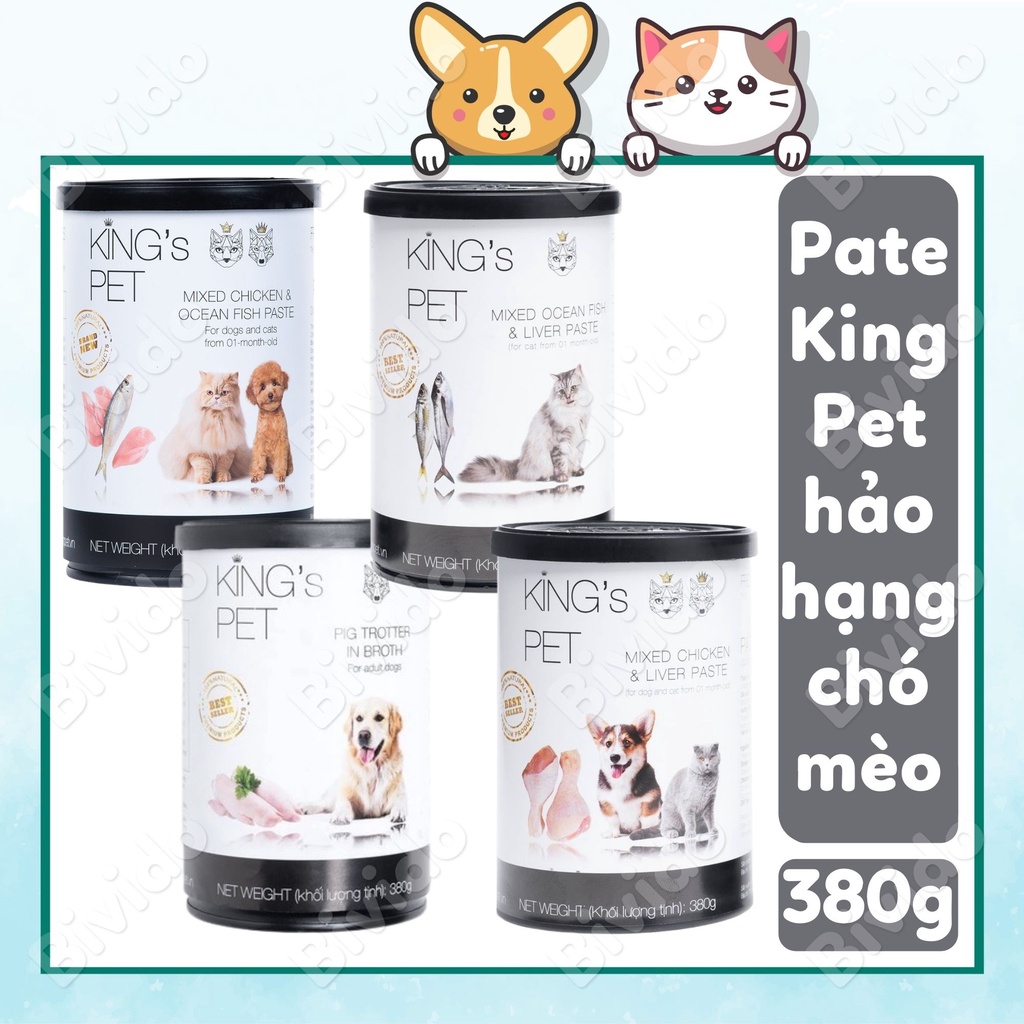 Pate chó mèo King's Pet dinh dưỡng thơm ngon đủ vị lon 380g - Bivido