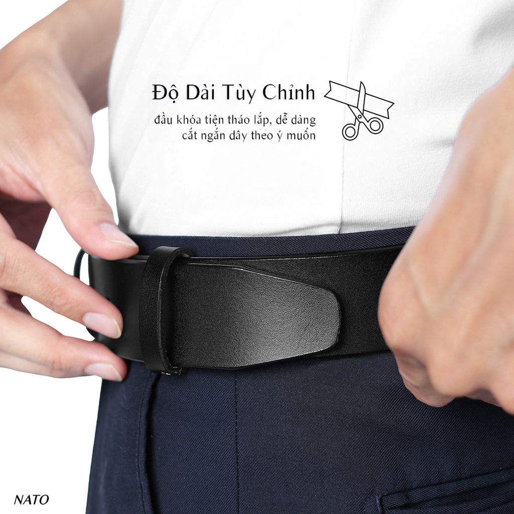 Thắt Lưng Nam BẠC NATO Khóa Lỗ Kim Da Bò Thật Cao Cấp Dây Nịt Bền Đẹp Sang Công Sở Thời Trang Đi Học Làm Bản Nhỏ Đen Nâu