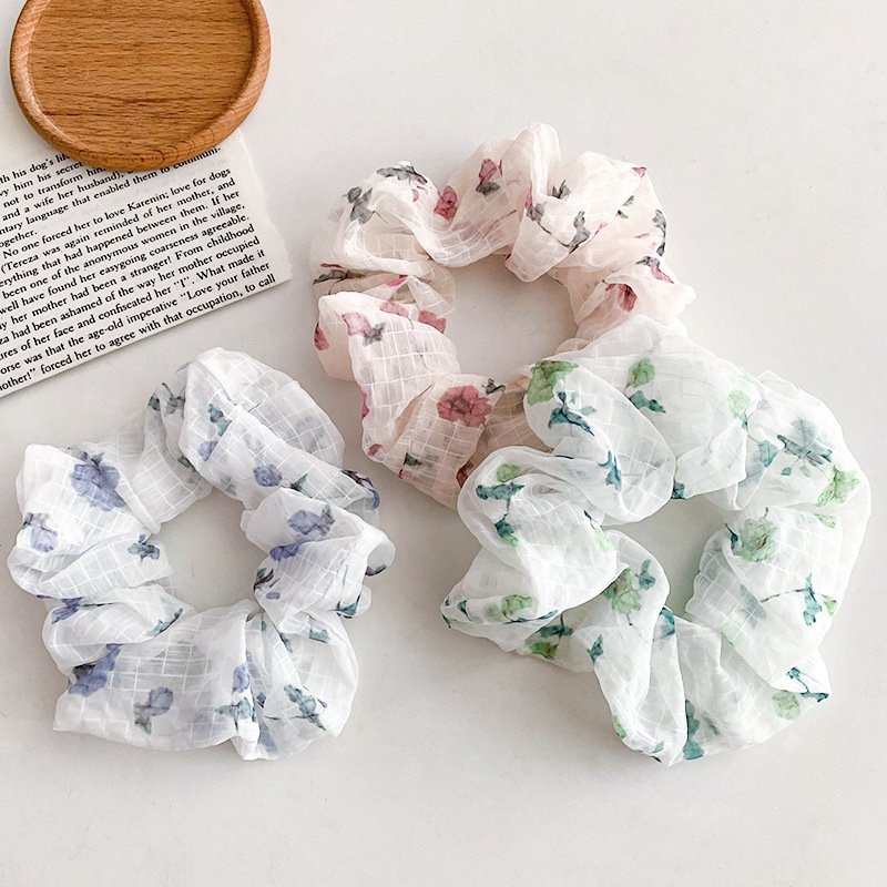Miihu Scrunchies cột tóc buộc tóc vải voan siêu mềm mịn hoạ tiết hoa