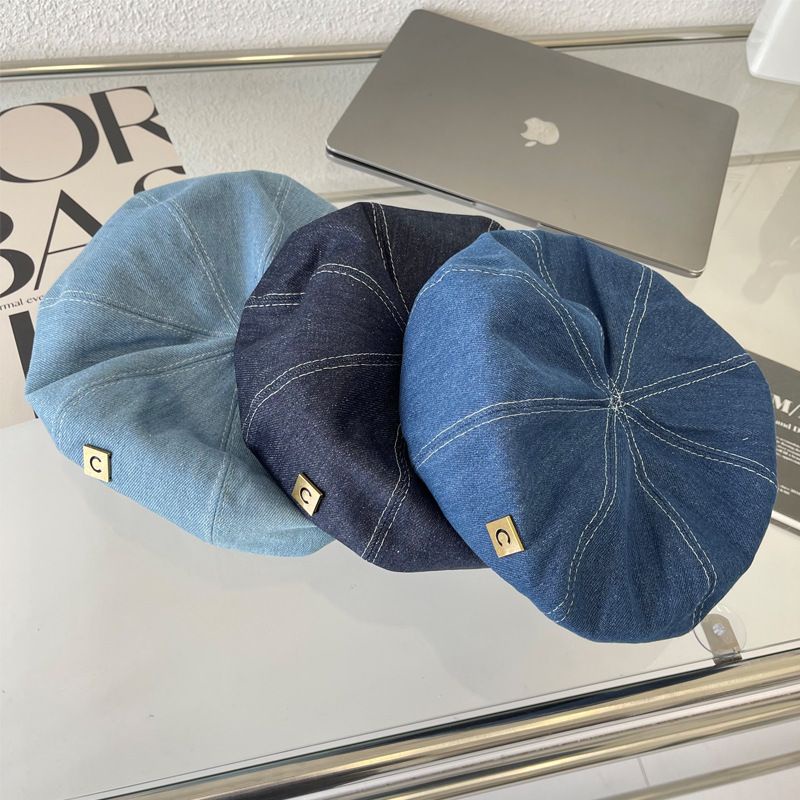 Nón Nồi Mũ Beret Denim 2023 Tag Chữ C